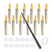 12PCS Floating Candles with Magic Wand Flickering Warm Light LED Flameless Candle Taper Candles for Christmas Party