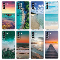 Sea blue Sky beach Clear Silicone Phone Case For Samsung Galaxy S23 S22 5G S20 Ultra S21 FE 5G S10E S9 S8 S10 Plus Soft Cover