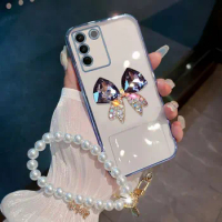 V27 Case With Pearl Bracelet Butterfly Diamond Cover For Vivo V27 V27E pro V23E Y75 V25 Phone Case Luxury Shockproof TPU Coque