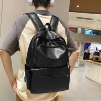 Trendy high school student backpack men's new PU leather fashionable large capacity women's backpack college student backpack