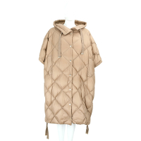 MAX MARA-The Cube Treca 立領連帽五分袖駝色衍縫長版羽絨外套 大衣