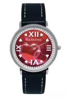 EGLANTINE 用這款手錶表達你的愛意 - EGLANTINE® Love 40 毫米銀合金石英手錶，紅色心形配羅馬數字錶盤黑色皮革錶帶