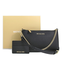 MICHAEL KORS Jet Set Travel 金字Logo防刮皮革吐司斜背包+卡夾禮盒組(黑色)