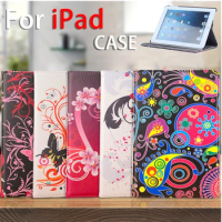 Lovely Flower Printed Case for Apple iPad 2 3 4 Flip PU Leather Case Cover With Smart Stand Holder for iPad 2/3/4 Cover Coque