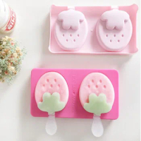 A2435 Homemade Strawberry Ice Tray with Lid Ice Cream Abrasive Box Creative Silicone DIY Ice Maker Mould Mold