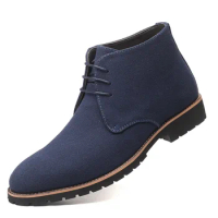 Blue Brown Black Men Chukka Boots Huge Size High Tops Antiskid Short Booties