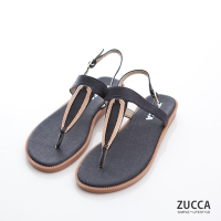 ZUCCA-細皮紋金屬夾腳涼鞋-z7202bk
