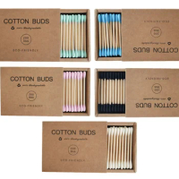 2000pcs Eco Friendly Cotton Swabs Colorful Black Double Head Biodegradable Bamboo Buds for Beauty Makeup Nose Ears Cleaning