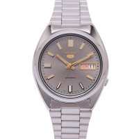 SEIKO 精工 盾牌五號機芯機械輕薄款不鏽鋼錶帶手錶-灰面x金色/37mm(SNXS75K1)