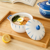 日式雙耳泡面碗帶蓋可愛網紅面碗陶瓷湯碗家用碗宿舍用學生拉面碗