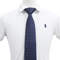 【GUCCI 古馳】GUCCI迷你雙G LOGO菱格紋設計緹花蠶絲領帶(寬版/海軍藍)