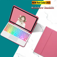 Touchpad Rainbow Keyboard Case for iPad 10th 2022 10.9 Air 5 Air 4 10.9 Air 9.7 10.2 Pro 11 PU Leather Cover Pen Slot