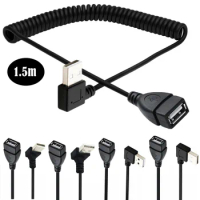 Spiral Coil USB Cable Up Down Right Left 90 Degree Angle USB 2.0 Male to Female Extension Cord Spring Cable 1.5 m/3.3 Feet