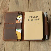 Leather Refillable Composition Notebook Cover for Moleskine Cahier with pen holder 3.5"x5.5" - 304 - Distressed Brown