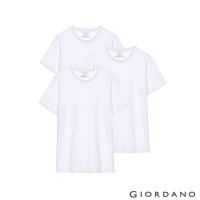 GIORDANO 男裝簡約素色純棉圓領短袖T恤(三件裝) - 51 標誌白3入