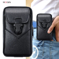Hanging Leather Pouch Case For Xiaomi POCO M6 Pro Universal Holster Waist Wallet Belt Clip Cover For Redmi 12R 12 5G Phone Bag