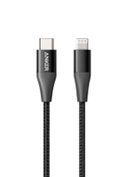 สายชาร์จเร็ว iPhone Anker PowerLine+II USB-C to Lightning สายไนลอนถัก 90cm พร้อมกระเป๋าเก็บสาย สีดำ