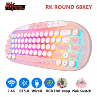RK ROUND ROYAL KLUDGE Typewriter Mechanical Keyboard Tri-Mode 2.4G Wireless Bluetooth Wred 68 Keys RGB Retro Punk Gamer Keyboard