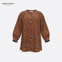 Keris Gallery Blouse Muslim Batik Lengan Panjang Leher V Kancing Depan Motif Kusumo Rambat Coklat,L