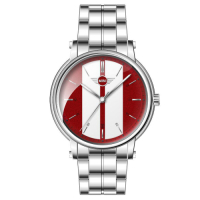 MINI Swiss Watches 石英錶  43mm 紅底白條錶面 不銹鋼錶帶