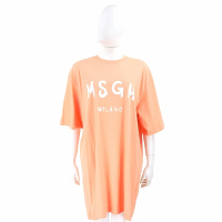 MSGM 塗鴉白字母粉橘色短袖長版TEE 洋裝