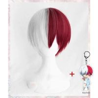 High Quality My Hero Academia Boku no Hiro Akademia Shoto Todoroki Shouto Cosplay Wig Silver White Red Wigs Keychain Wig Cap