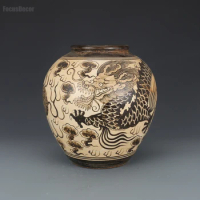 Song Jizhou Chinese Porcelain Dragon Vase Coffee Brown Color Vase Pottery Jar Vase Ceramic Vase Pot Antique Collection Old Bowl
