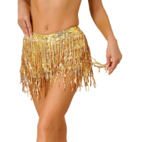 Womens Sparkling Belly Jazz Dance Performance Costume Sequin Shorts Tiered Sequin Tassel Back Zipper Hot Pants Disco Bar Shorts