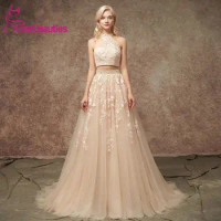 Two Pieces Evening Dresses Long Tulle Appliqued Dresses Bling Evening Gowns Prom Party Gowns Crystal Floor Length