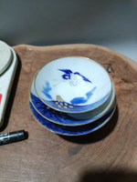 日本回流大正昭和時期三重薄胎盞一套，都是全品，仙鶴富士山紋飾