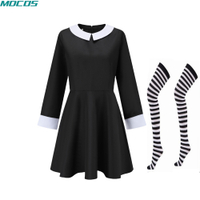 Halloween Costume Wednesday Adams cosplay Clothing and Dress Long Sleeve Skull Print Clothing