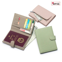 ปกหนังสือเดินทาง RFID แบบพกพา, มัลติฟังก์ชั่น, หนังแท้, ความจุมาก, ที่ใส่บัตร RFID, กระเป๋าสตางค์ป้อ