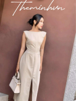 Đầm Olivia Beige Xẻ Trước - TheMinhVN