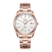Alexandre Christie AC 8660 MD Jam Tangan Pria Classic White Dial Rose Gold Stainless Steel Strap Ros