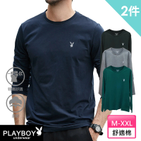 【PLAYBOY】2件組 舒適棉新膚圓領長袖衫-速(內衣/男長袖)