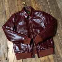 Top Layer Cowhide American A2 Flight Suit Burgundy Batik Men's Leather Jacket Bomber