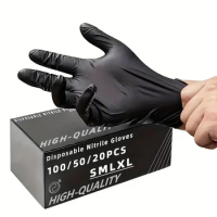 100/50/20PCS Black Nitrile Gloves Thickened Disposable Gloves for Cleaning Hairdressing Waterproof Dishwashing Tattoo Gloves