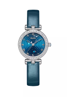 LIGE SUNKTA 女士石英手錶，不鏽鋼，鋪鑲水晶，藍色錶盤，皮革錶帶