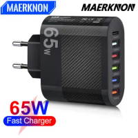 65W USB Charger PD Fast Charging 4 Ports Mobile Phone Charger for Xiaomi iPhone Samsung Huawei Quick Charge3.0 Fast Wall Charger