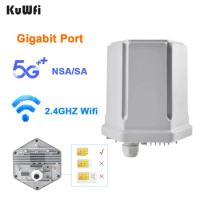 Kuwfi 5G CPE Router IP66 Outdoor Waterproof Wifi Router 3GPP NSA/SA 4G LTE Cat19/18 with POE Gigabit Ethernet Port SIM Card Slot