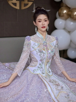 淺紫色秀禾服新款新娘中式婚紗禮服龍鳳褂嫁衣高級重工敬酒服