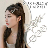 Jepit Rambut Berbentuk Hati Bintang, Rekaan Berongga, Untuk Wanita dan Gadis, Poni Cantik, Klip Y2K,
