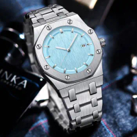 Luxury Mens Watches Stainelsss Steel Octagonal Waterproof Quartz Watch Screw Case Ice Blue Yellow Dial Fashion Wristwatch