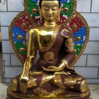 120CM large huge hall efficacious Protection Buddhism Temple Talisman Coloured drawing Gilding Sakyamuni buddha brass statue
