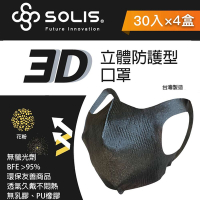 【台歐】SOLIS 3D防護型口罩*30片四入組(黑色)-摩達客推薦