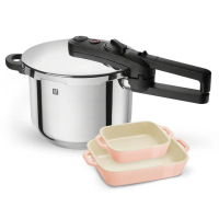 【ZWILLING 德國雙人】EcoQuick II 壓力鍋22cm/6L+馬卡龍長方型陶瓷烤盤2件組(德國雙人牌集團官方直營)