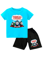 Fashion anak laki-laki pakaian SETELAN kombinasi warna kaos dan celana sablon karakter THOMAS AND FR