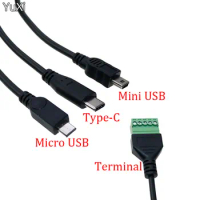 YUXI 1PC Micro USB 3.1Type-C Mini USB Male to 5 Pin Screw with Shield Solderless Terminal Plug Adapter Connector Cable Lead 30cm