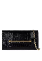 Strathberry MULTREES WALLET ON A CHAIN CROC EMBOSSED BLACK
