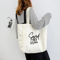 Saved BY Grace Funny Printed One-shoulder Bag Large Capacity Ladies Tote Bag Canvas Bag Women Shopping Bag